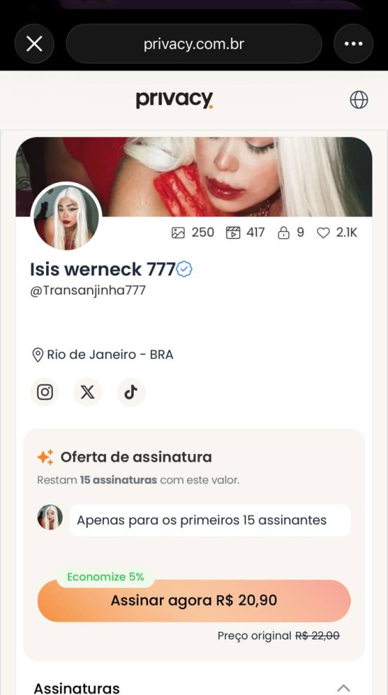 Lancei promoção apenas R$20 reais para os 15 primeiros assinantes que assinar o meu privacy, 

LINK ESTÁ NO MEU POST FIXADO NO PERFIL 

Também está em promoção assinatura trimestral apenas R$33 reais, aproveitem e assine

#transanjinha