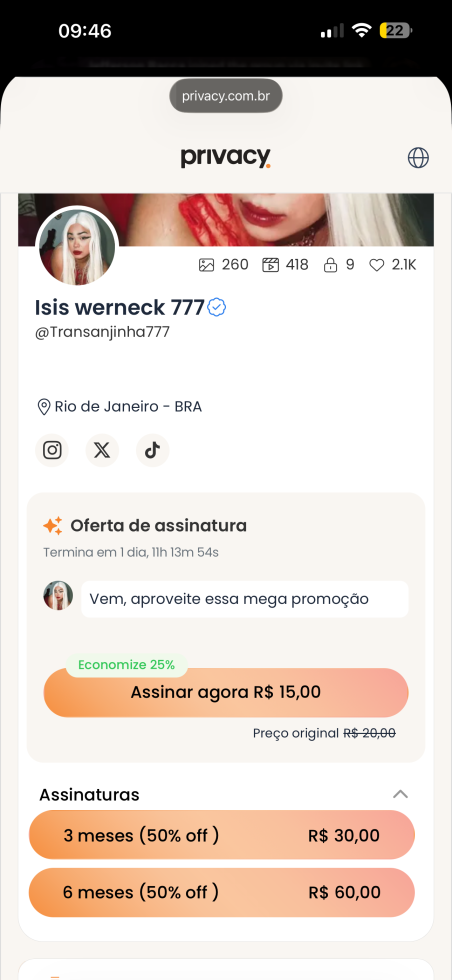 Último dia para assinar no valor promocional de R$15  reais, o meu privacy

Aproveite são mais 600 vídeos completos

LINK NO MEU POST FIXADO DO MEU PERFIL 

#transanjinha