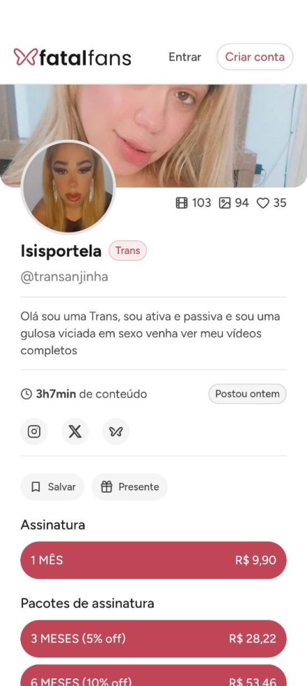 Devido ao grande sucesso... O meu fatalfans continua com mais de 200 conteúdos completos, por apenas 9,90 reais 

LINK NO MEU POST FIXADO DO MEU PERFIL

#transanjinha